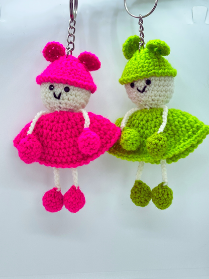Handmade Crochet Doll Keychain for Bags & Keys | Soft Knitted Hanging Charm with Colorful Dress