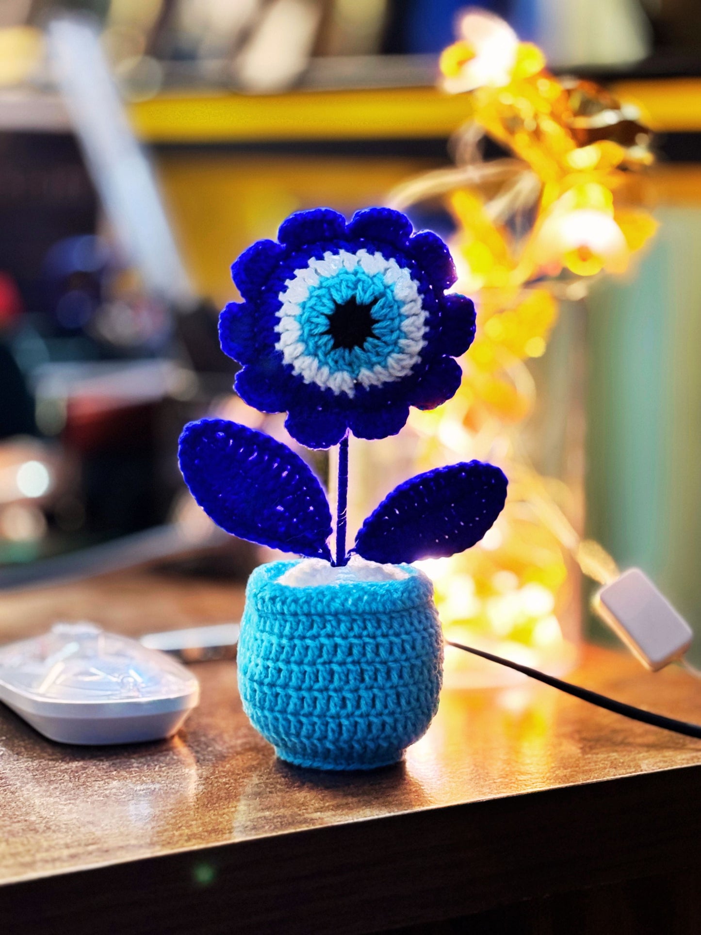 Handmade Crochet Evil Eye Flower Pot for Home & Office Decor | Evil Eye Desk Decoration | Premium Handcrafted Gift by Women Artisans