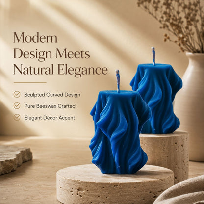 Beeready Harvesters Sculpted Glow Beeswax Candle Set | Modern Curve Design Decorative Candles for Elegant Home Styling | Pack of 2