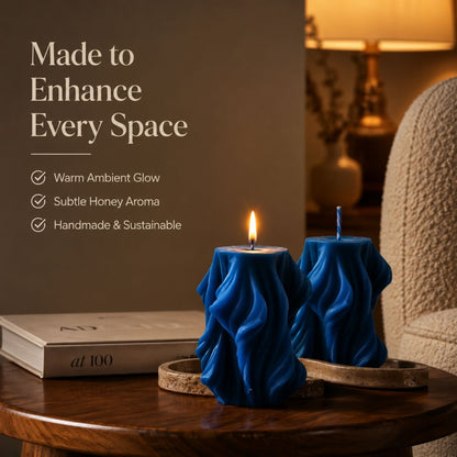 Beeready Harvesters Sculpted Glow Beeswax Candle Set | Modern Curve Design Decorative Candles for Elegant Home Styling | Pack of 2