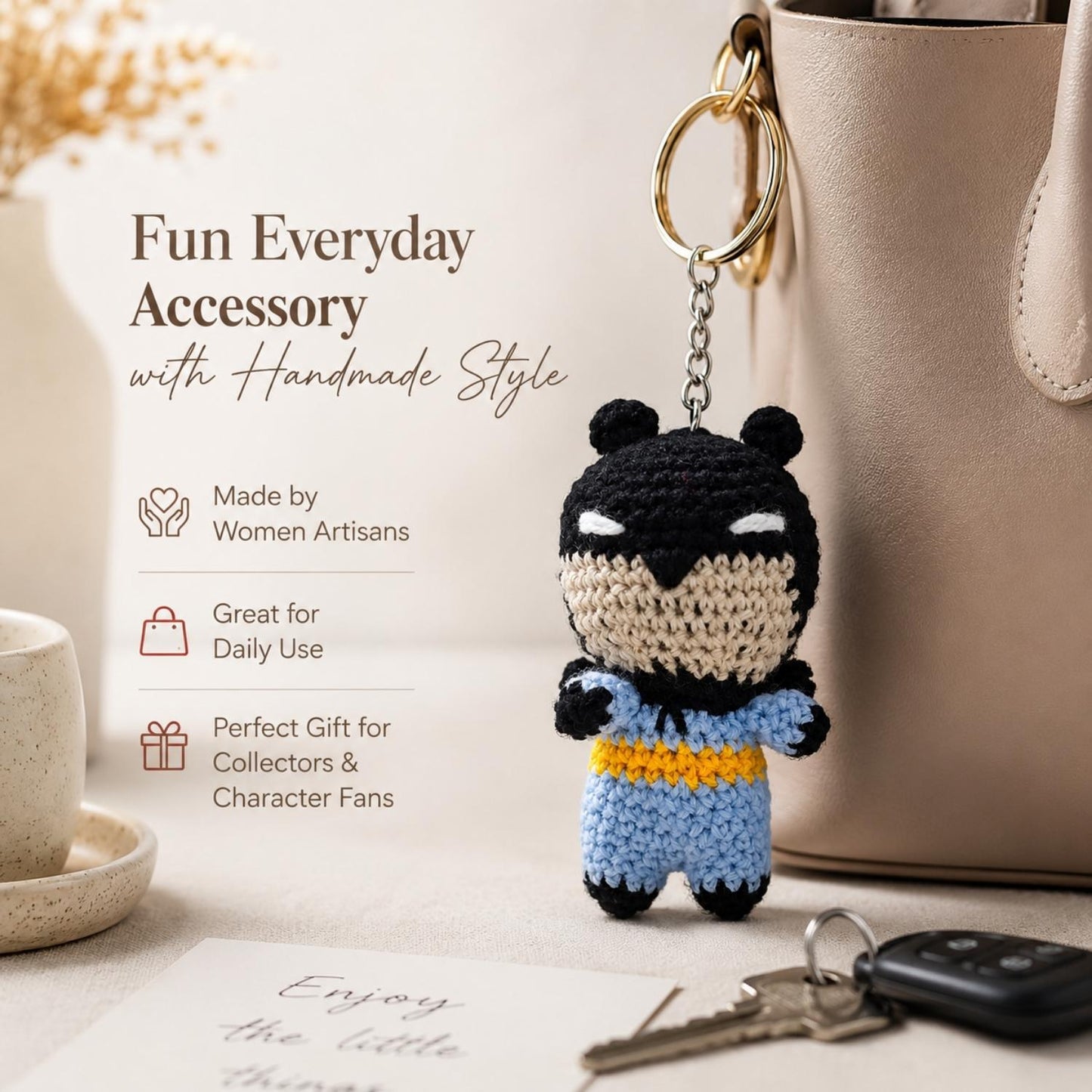 Batman Keychain Handmade Crochet Batman Keychain | Superhero Bag & Key Charm