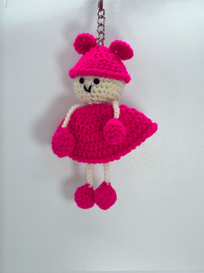 Handmade Crochet Doll Keychain for Bags & Keys | Soft Knitted Hanging Charm with Colorful Dress