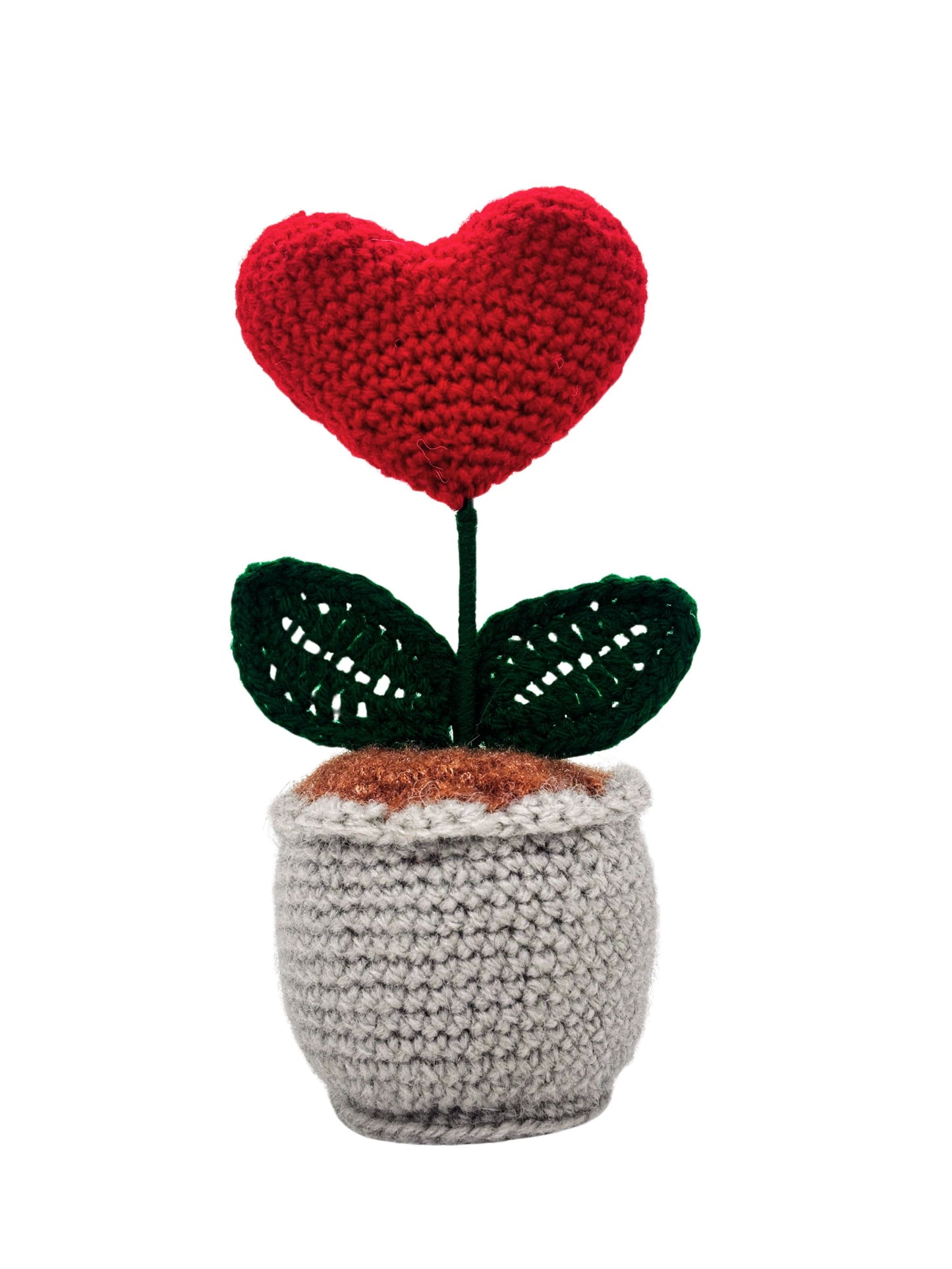 Handmade Crochet Heart Flower Pot for Home & Office Decor | Cute Heart Desk Decoration | Premium Handcrafted Gift by Women Artisans