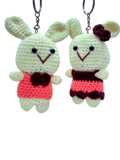 Handmade Crochet Couple Rabbit Keychain for Bags & Keys | Cute Bunny Pair Hanging Charm