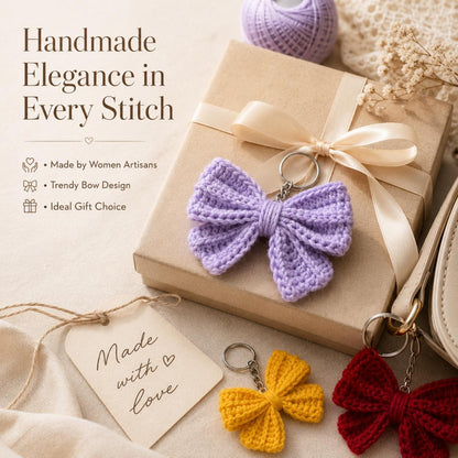 Handmade Crochet Bow Keychain for Bags & Keys | Cute Bow Bag Charm Accessory | Premium Handcrafted Gift by Women Artisans