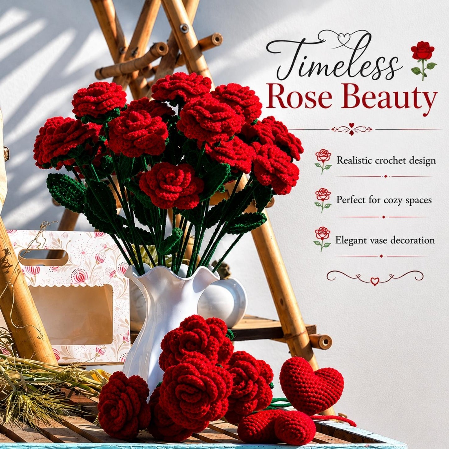Rose Sticks Handmade Crochet Rose Sticks | Floral Decor for Home & Gifting