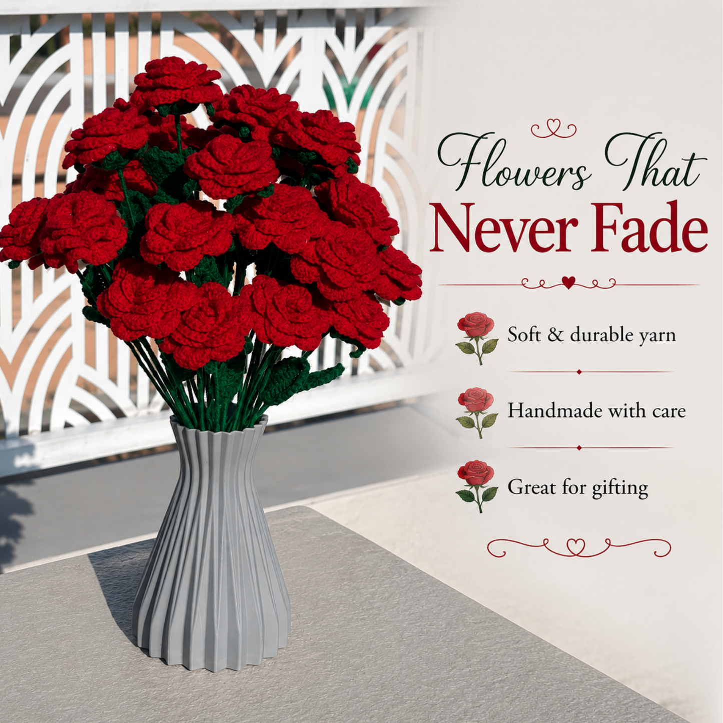 Rose Sticks Handmade Crochet Rose Sticks | Floral Decor for Home & Gifting