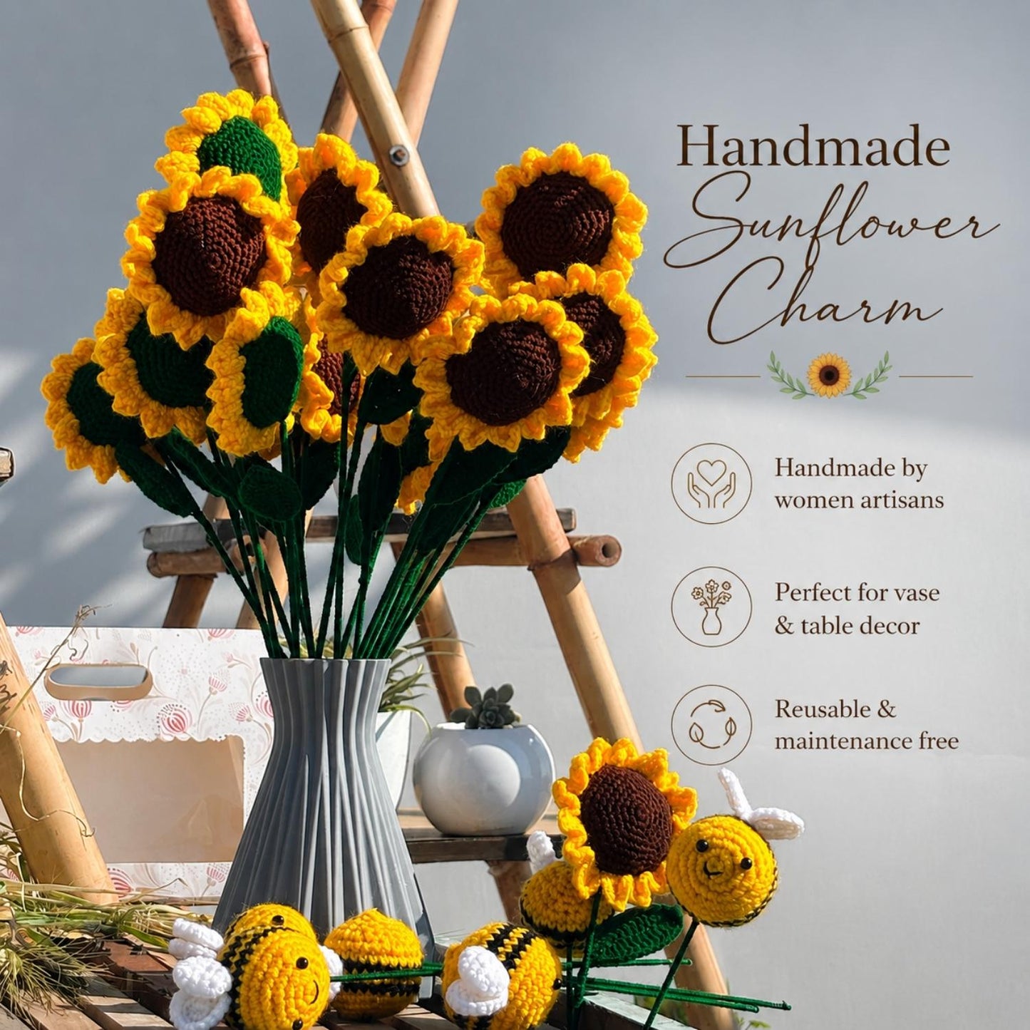 Sunflower Sticks Handmade Crochet Sunflower Sticks | Decorative Flower for Home & Gifting