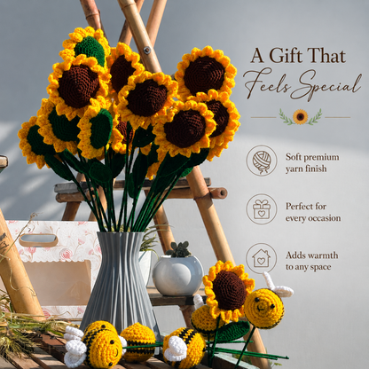 Sunflower Sticks Handmade Crochet Sunflower Sticks | Decorative Flower for Home & Gifting