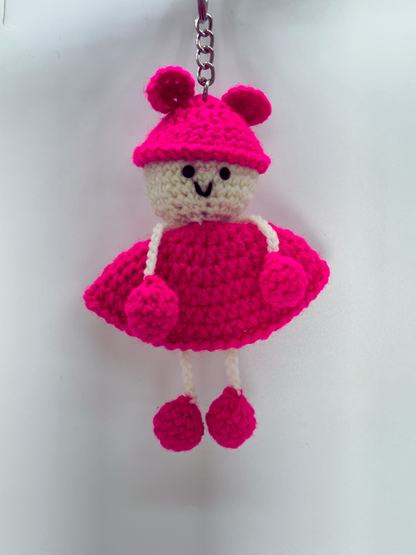 Handmade Crochet Doll Keychain for Bags & Keys | Soft Knitted Hanging Charm with Colorful Dress