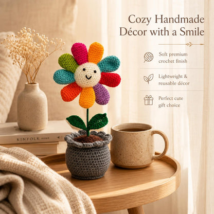 Handmade Smiley Crochet Pot for Home Décor & Gifting | Cute Table Decoration | Soft Finish | Made by Local Women