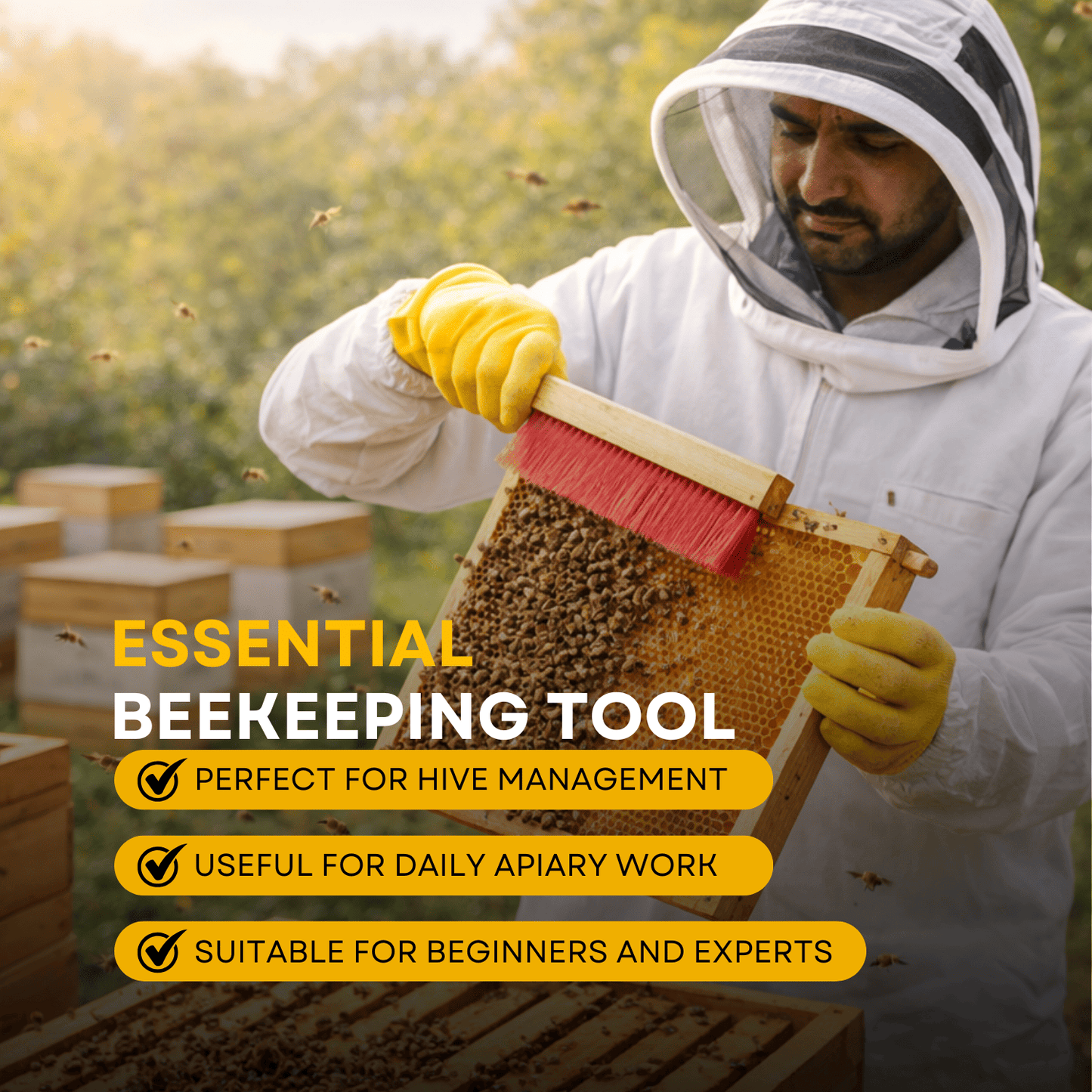 BeeReady Bee Brush – Wooden Handle with Soft Bristles for Hive Cleaning