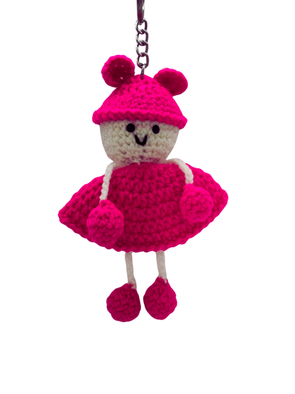 Handmade Crochet Doll Keychain for Bags & Keys | Soft Knitted Hanging Charm with Colorful Dress
