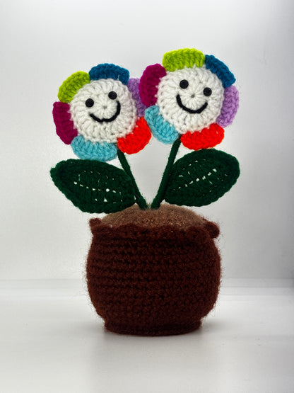 Double Smiley Pot Handmade Crochet Smiley Face Pot | Colorful Home Decor Showpiece