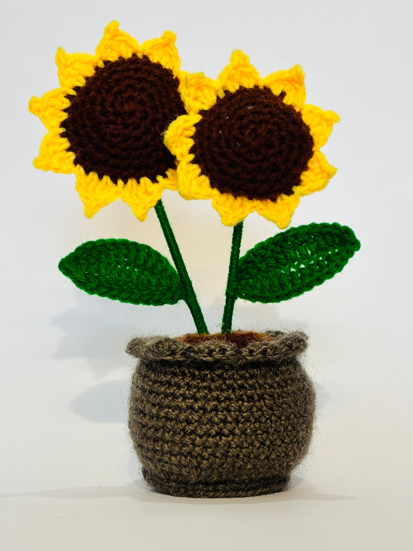 Handmade Double Sunflower Pot – Crochet Flower Décor | Soft Knitted Table Showpiece | Decorative Indoor Pot for Home & Office