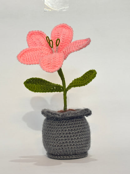 Handmade Crochet Lily Flower Pot for Home & Office Decor | Soft Knitted Floral Pot Showpiece | Reusable Handmade Table Decoration