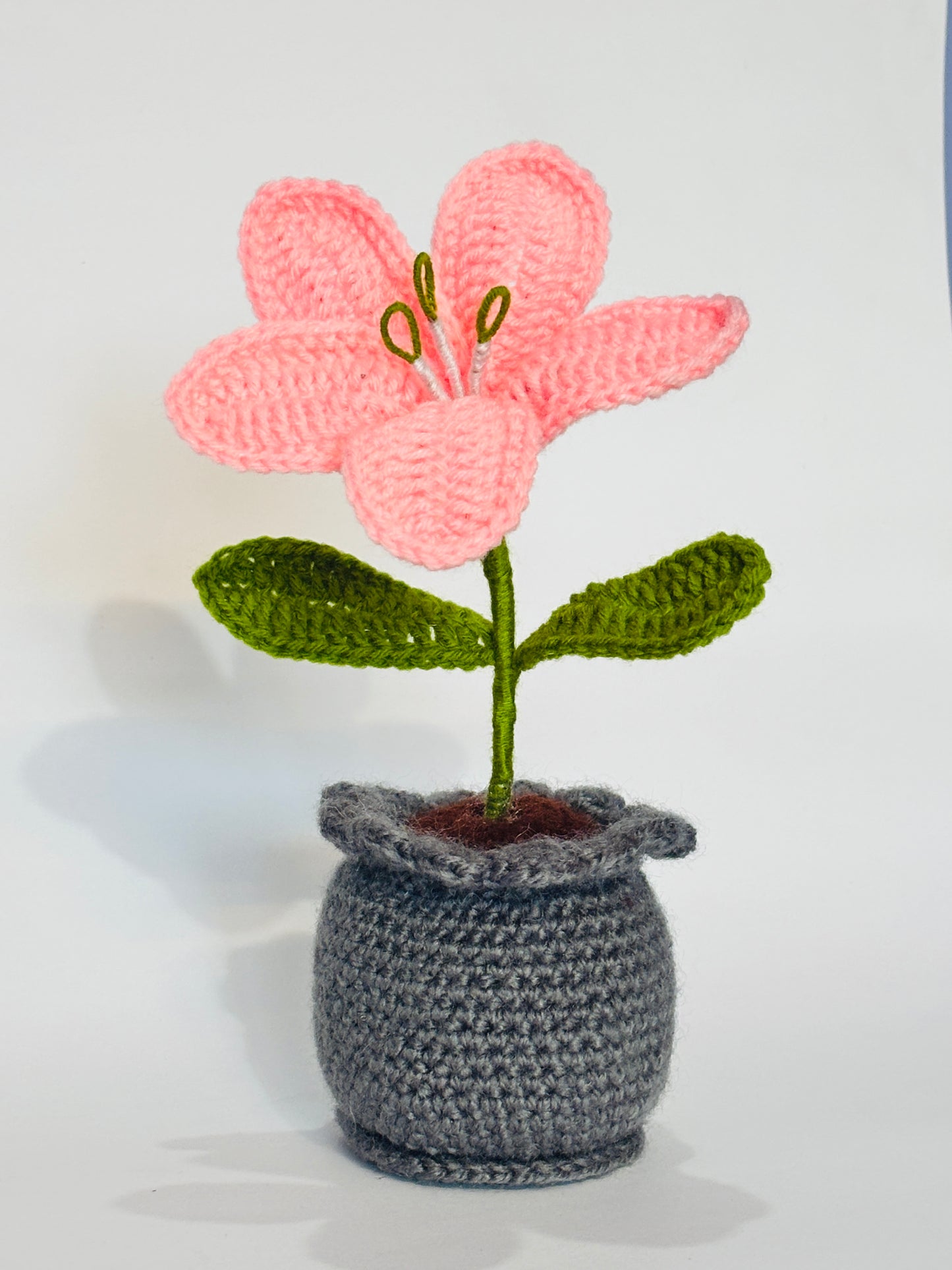 Handmade Crochet Lily Flower Pot for Home & Office Decor | Soft Knitted Floral Pot Showpiece | Reusable Handmade Table Decoration
