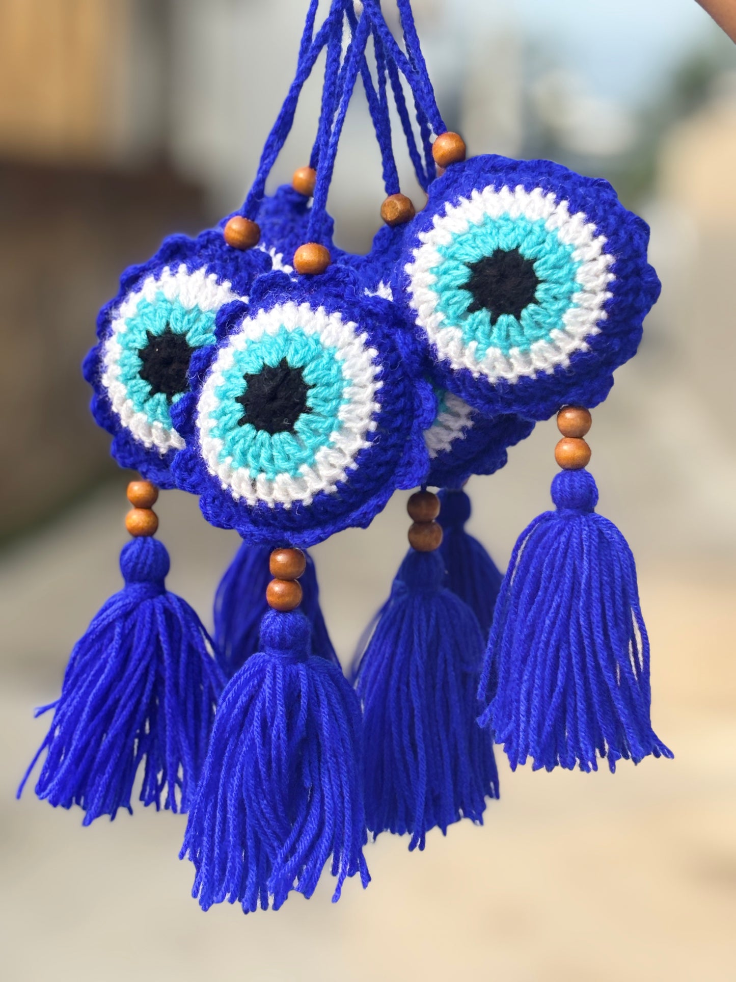 Handmade Crochet Evil Eye Hanging for Home & Car Décor | Traditional Nazar Protection Hanging | Made by Local Women