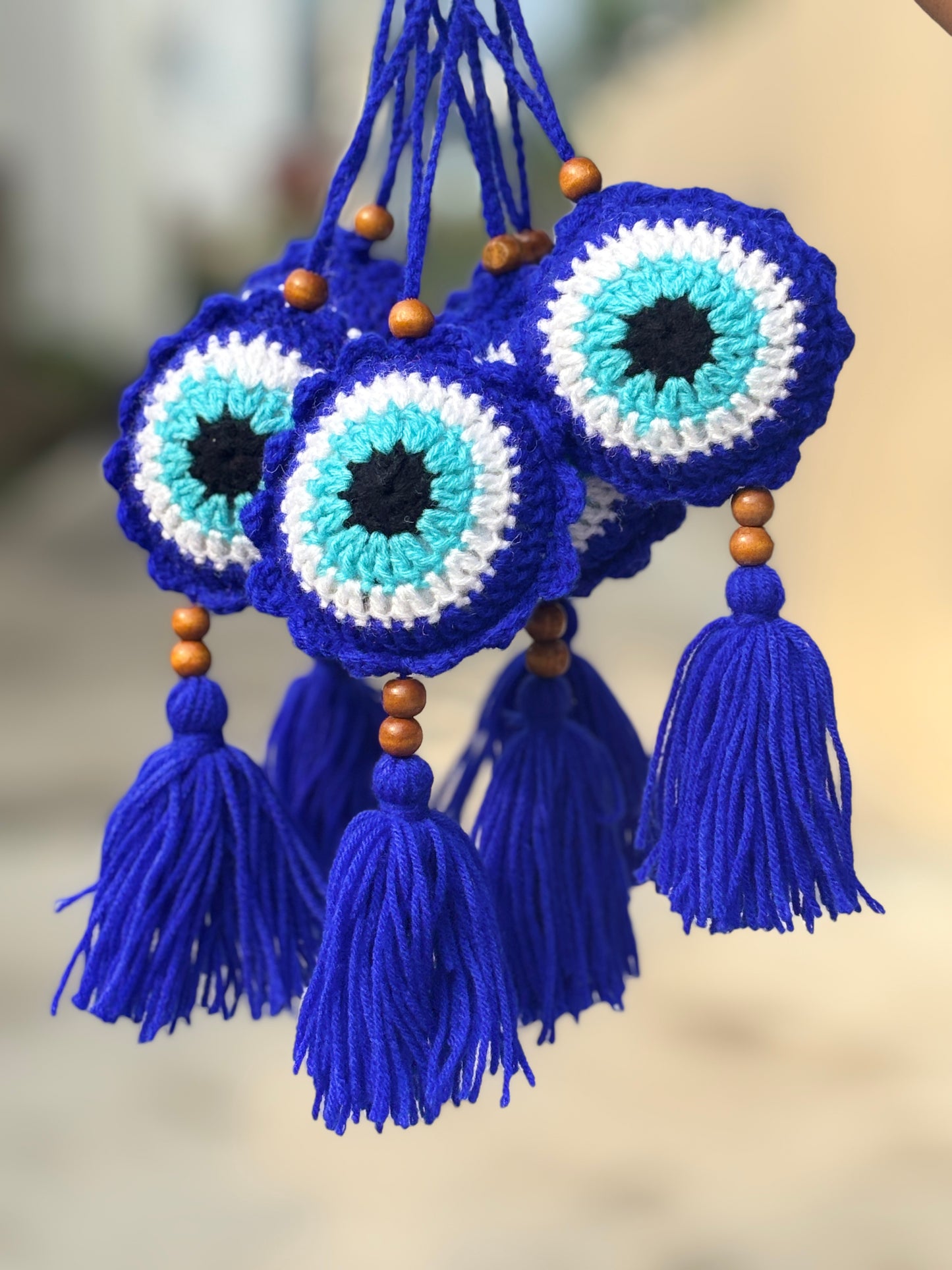 Handmade Crochet Evil Eye Hanging for Home & Car Décor | Traditional Nazar Protection Hanging | Made by Local Women