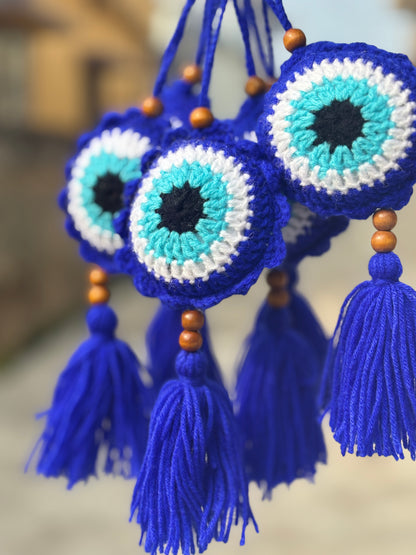 Handmade Crochet Evil Eye Hanging for Home & Car Décor | Traditional Nazar Protection Hanging | Made by Local Women