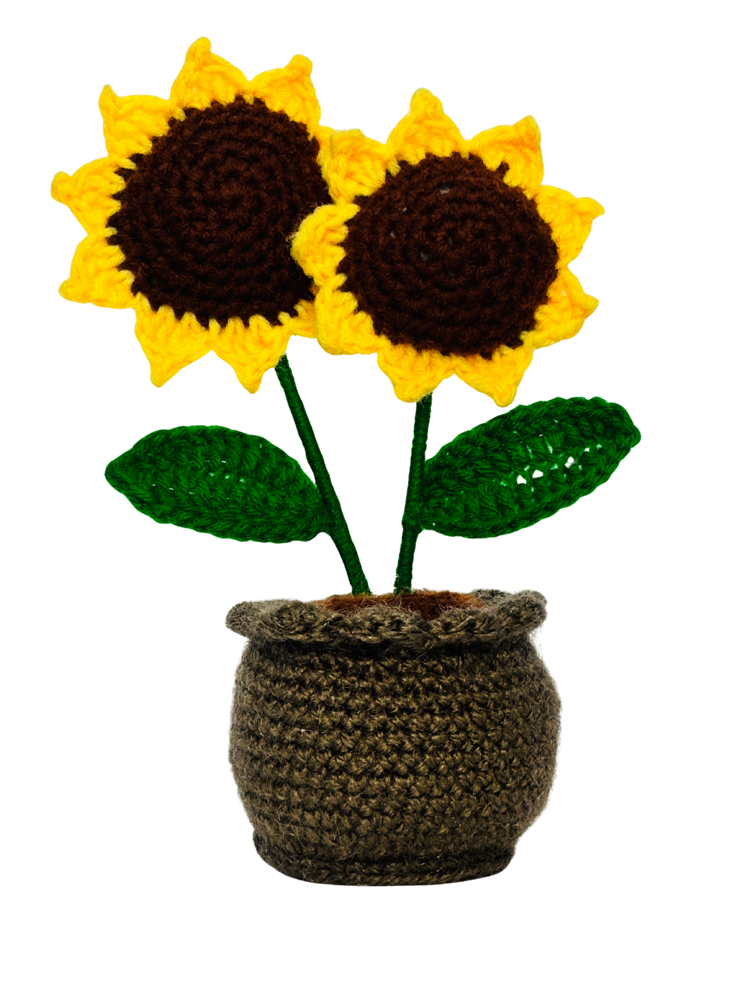 Handmade Double Sunflower Pot – Crochet Flower Décor | Soft Knitted Table Showpiece | Decorative Indoor Pot for Home & Office